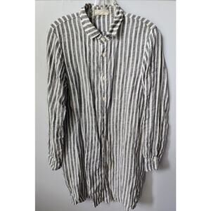 CP SHADES Striped Shirtdress Gauze/Linen Size S In Gray Button Up